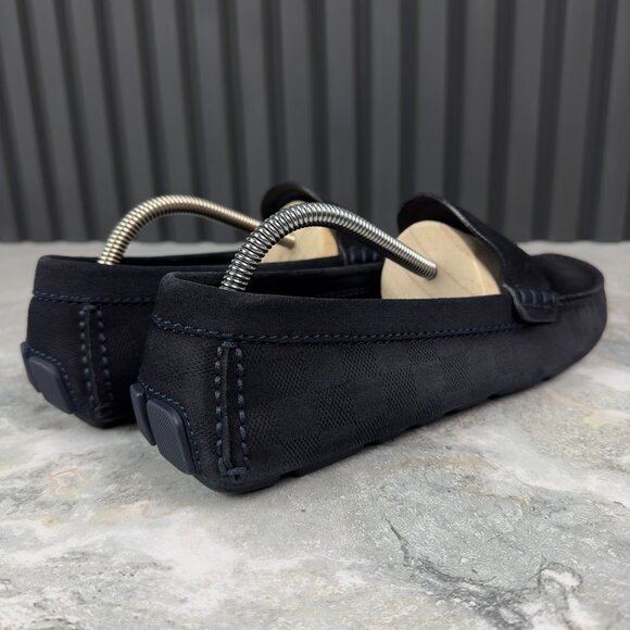 Louis Vuitton Shade Damier Embossed Driving Moccasin Blue Suede 8 LV 9 US 42 EUR - Picture 9 of 17
